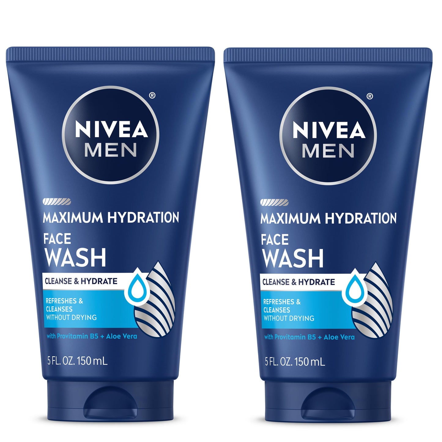 Nivea Men Maximum Hydration Face Wash, Face Wash with Provitamin B5 and Aloe Vera, Refreshes and Cleanses without Drying, 5 Fl Oz Tube (Pack of 2)