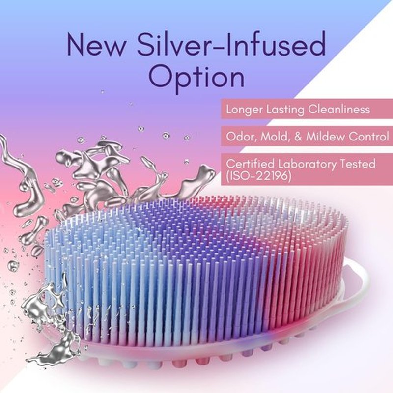 Avilana Silicone Exfoliating Body Scrubber – Dual-Sided Silicone Loofah for Shower, Body Scrubber for Men & Women, Gentle Loofa Alternative, Easy-to-Clean Silicone Body Scrubber (Marbled with Silver)