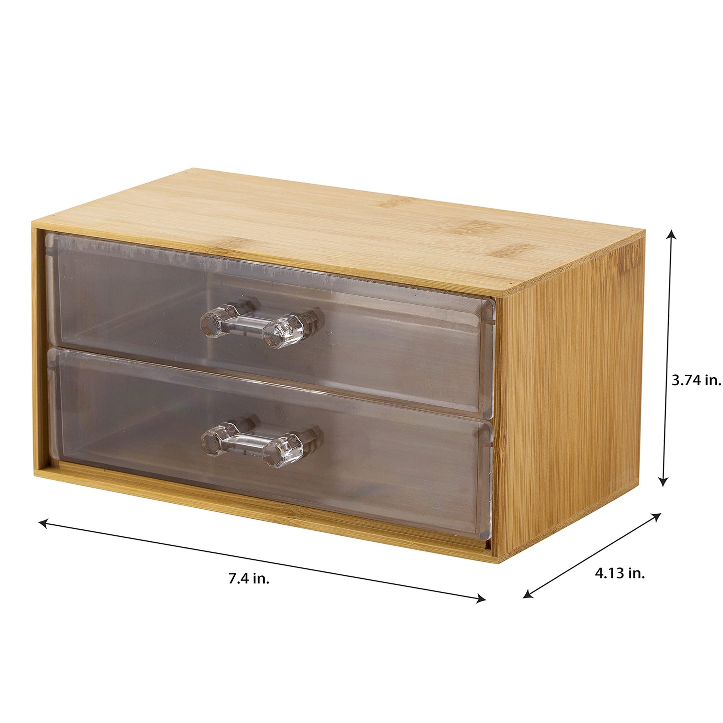 Simplify 2 Tier Cosmetic and Jewelry Holder | Drawer Organizer | Chest | Holds Make Up and Accessories | Bathroom Vanity Countertop & Dresser Storage | Clear & Bamboo