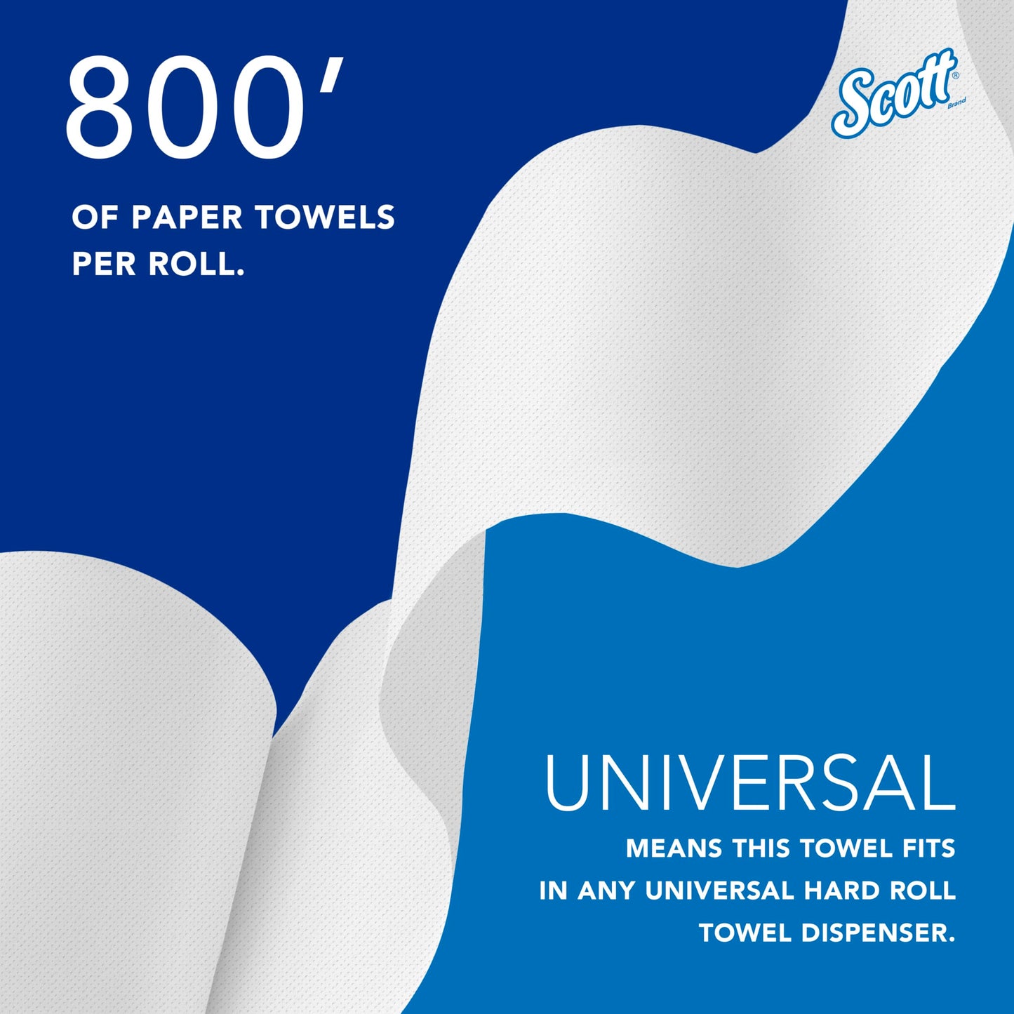 Scott Professional Universal 100% Recycled Fiber Hard Roll Paper Towels, Bulk (56158), Hardwound 1.5" Core, Absorbency Pockets, Compressed, White (6 Rolls at 800' Each, 4,800'/Case)