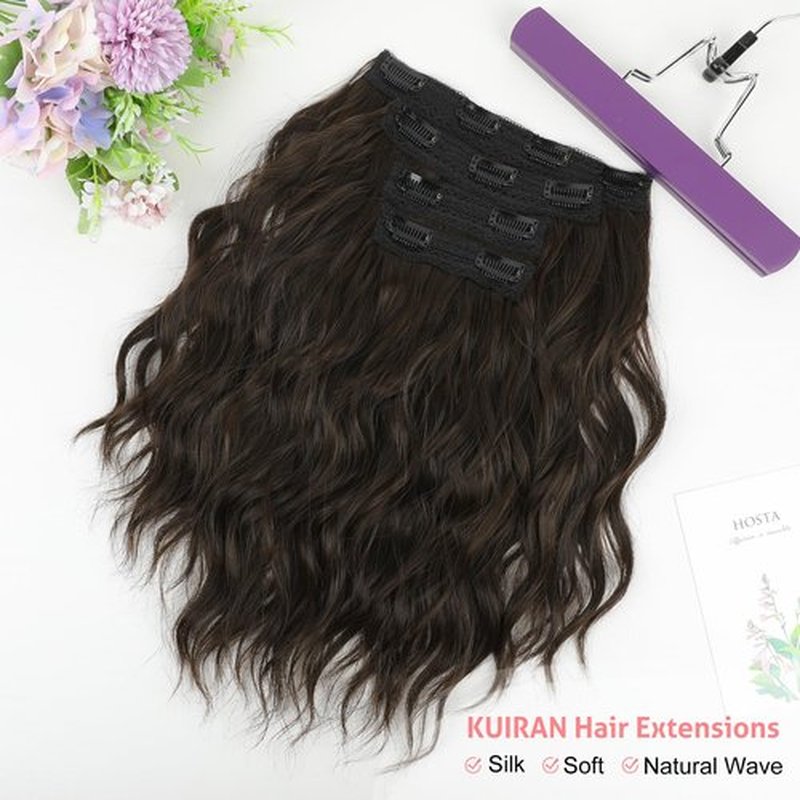 KUIRAN Hair Extensions, Clip in Hair Extensions 12" Short Curly Wavy Dark Brown Hair Extensions 4PCS Hair Extensions Invisible Lace Weft Natural Soft Hairpieces for Women - Dark Brown