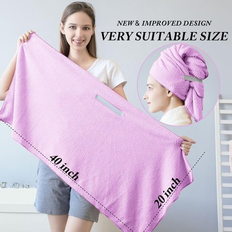 Wuwahold Microfiber Hair Towels, Waffle Hair Towel Set, Super Soft Highly Absorbent, Sturdy Quick Drying Turbans for Long, Thick, Curly Hair (5 Pack, 40" x 20")