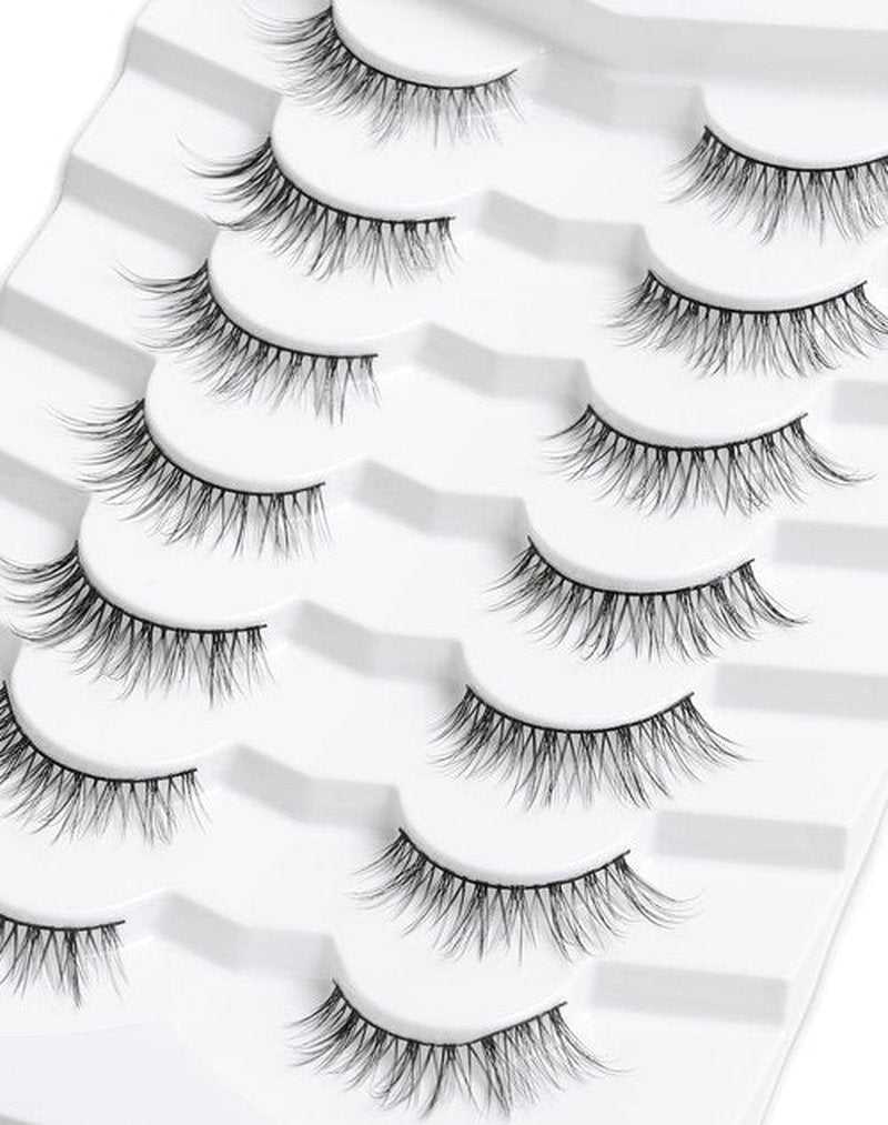 Onlyall Natural Lashes Natural Eyelashes Wispy Lashes Fake Eyelashes C Curl Lashes 12mm False Lashes 7 Pairs D30