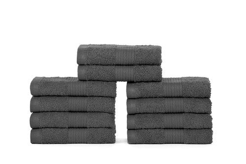 Ample Decor Wash Cloths Pack of 10, Oeko Tex Certified 600 GSM 100% Cotton Soft Absorbent, Premium Quality Durable Machine Washable, Ideal for Bathroom, Pool, Hotel, Spa – Grey
