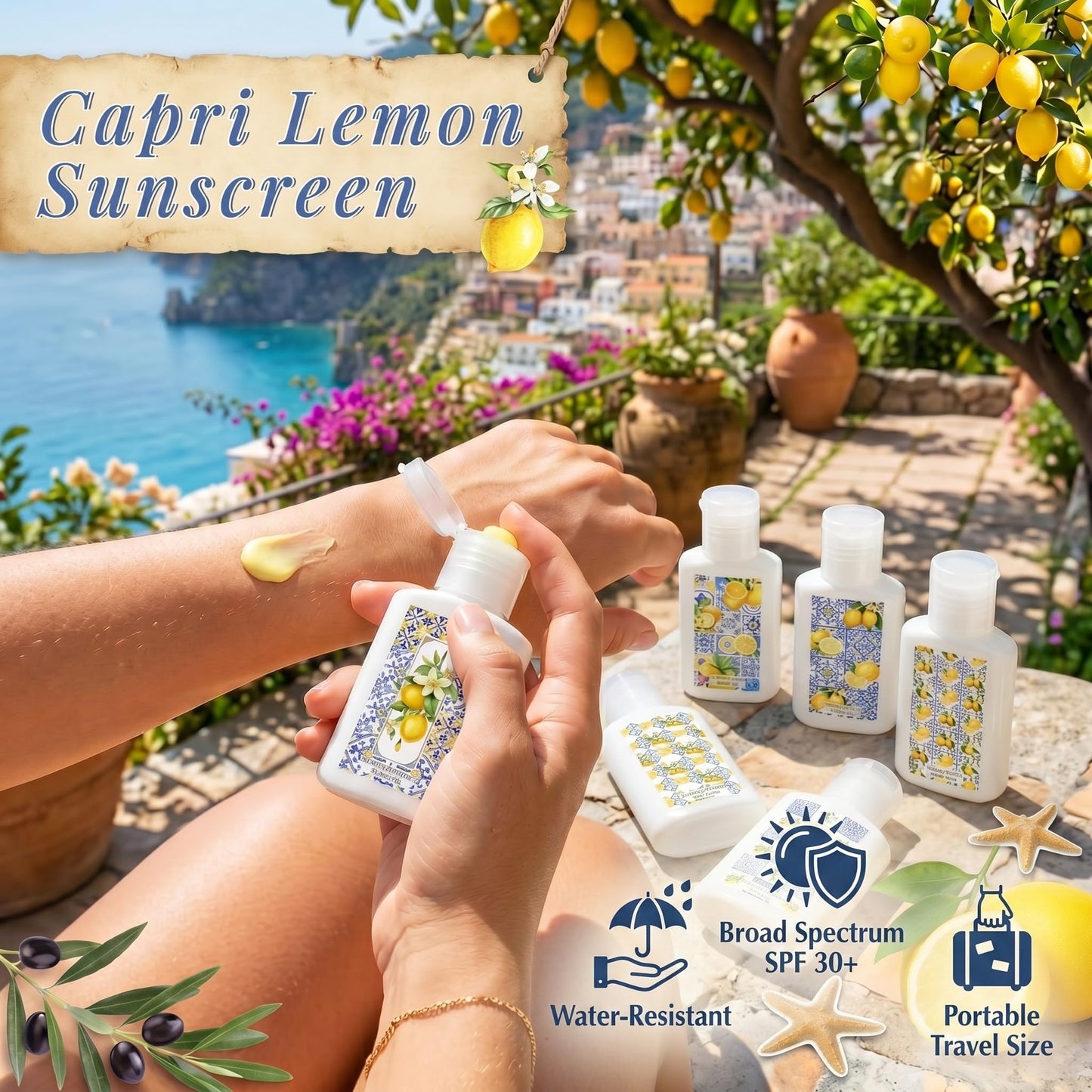 Demissle 30 Pcs Mini Sunscreen Bulk Travel Size 1 oz Lemon Party Favors Capri Lemon Sunscreen Lotion Spf 30 for Wedding Bridal Bachelor Shower Italian Holiday Souvenir Birthday Party