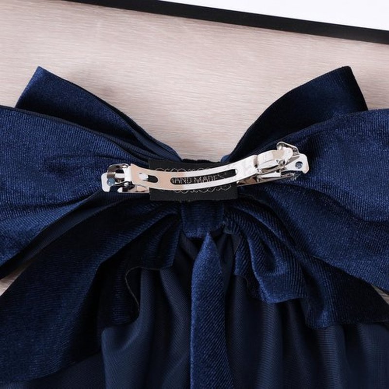 2Pcs Navy Blue Hair Bows Large Velvet Hair Ribbons Bow French Barrettes Clip Long-Tail for Women Girls Oversized Cute Aesthetic Wedding Prom Party Hair Styling Accessories