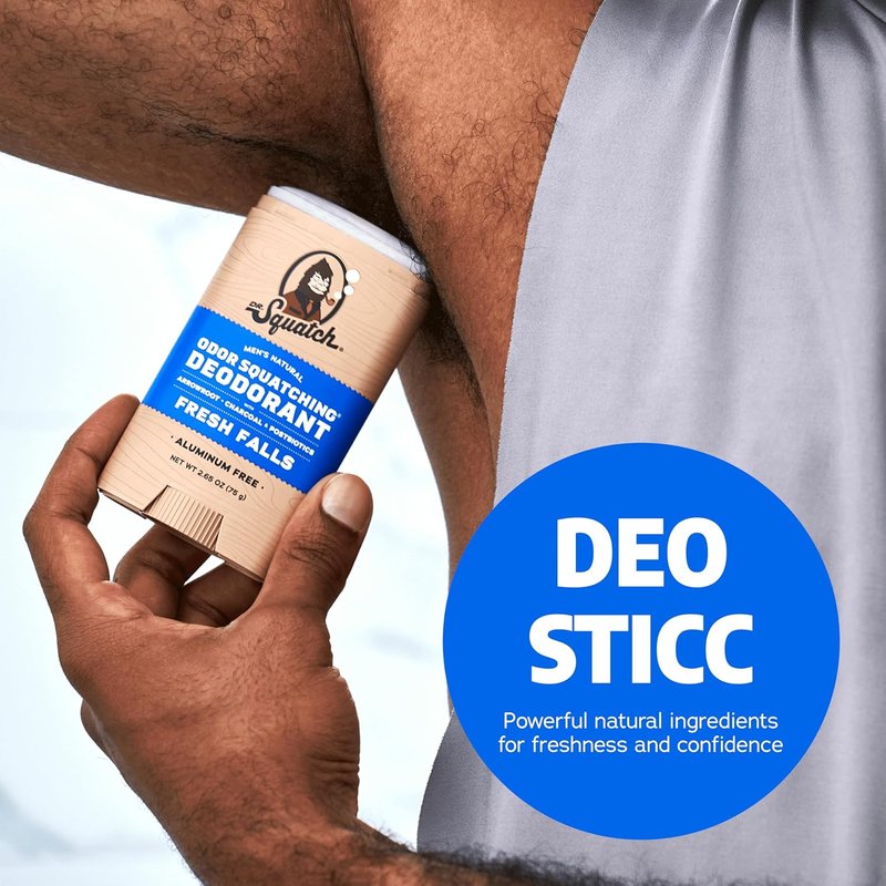 Dr. Squatch Natural Men's Deodorant - Aluminum-Free Charcoal & Postbiotics for 72-Hour Odor Protection | Fresh Falls, 2.65oz Stick (3-Pack)