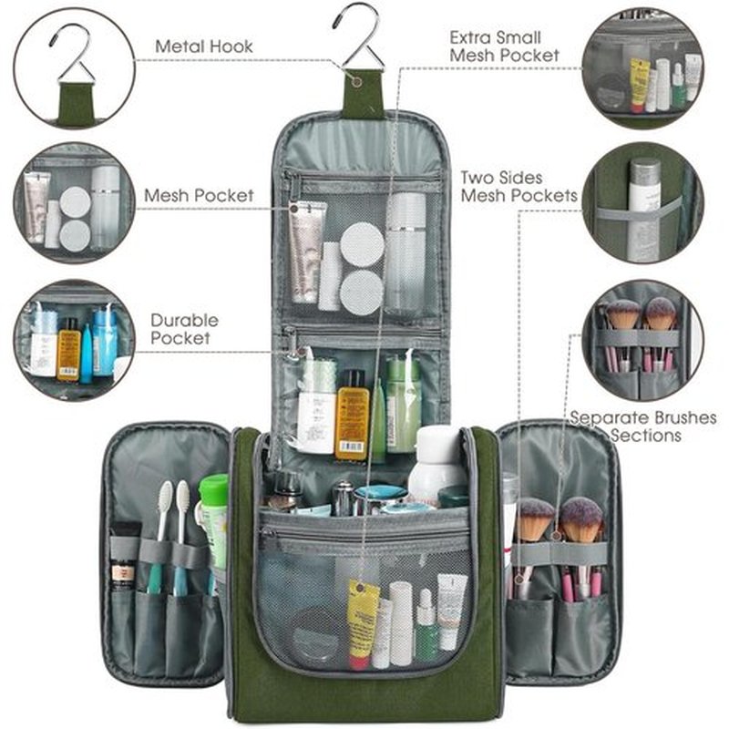Hanging Toiletry Bag for Women Travel Makeup Bag Organizer Toiletries Bag Men for Cosmetics Essentials Accessories (Large, Army Green)