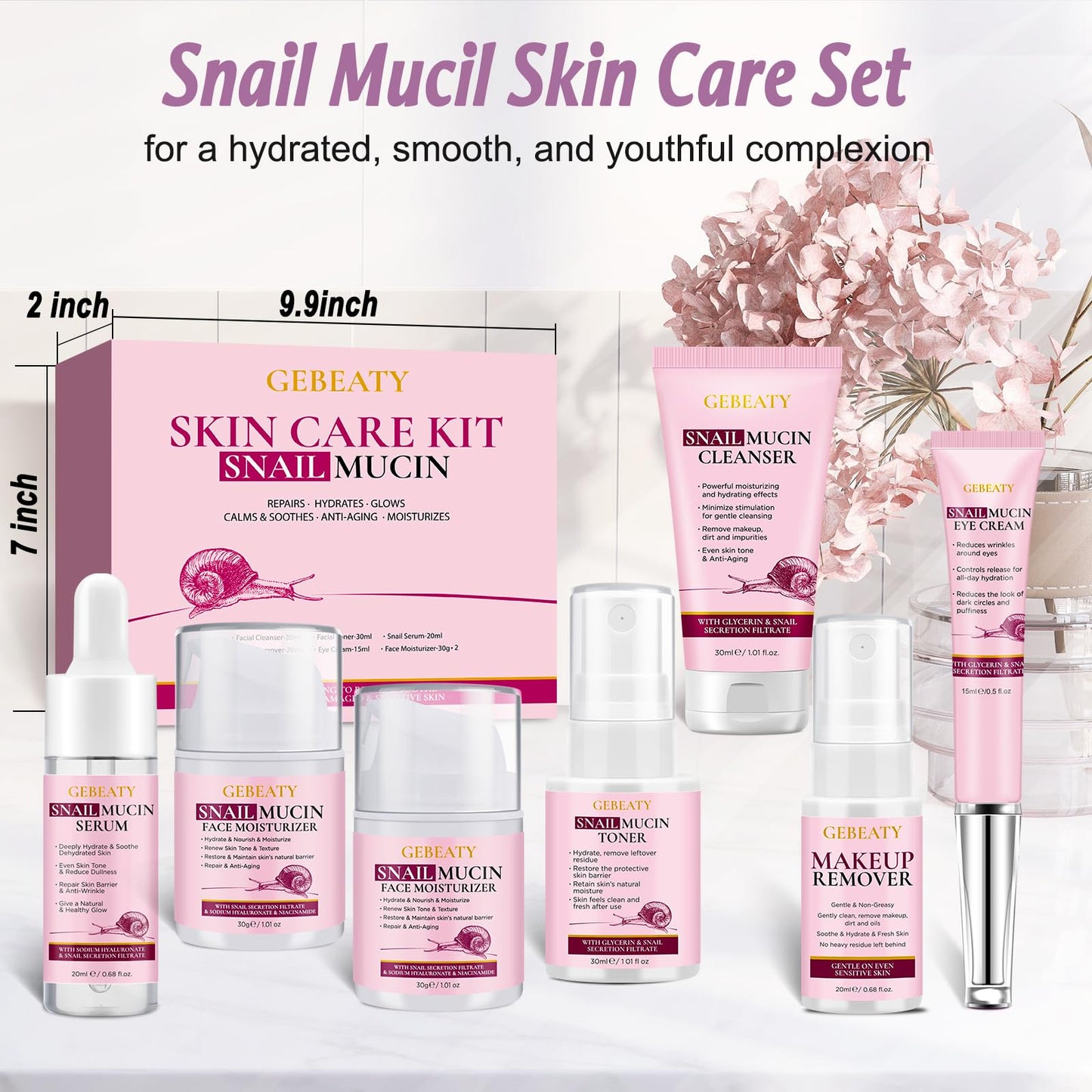 Skin Care Set, 7-Piece Hydrating & Repairing Snail Mucin Skincare Routine