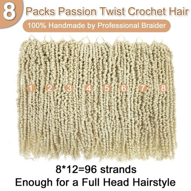 Roalnce Passion Twist Crochet Hair Pre-twisted Hair Extensions Pre Looped Synthetic Braids for Black Women 8 Packs 8 Packs 12 Inch