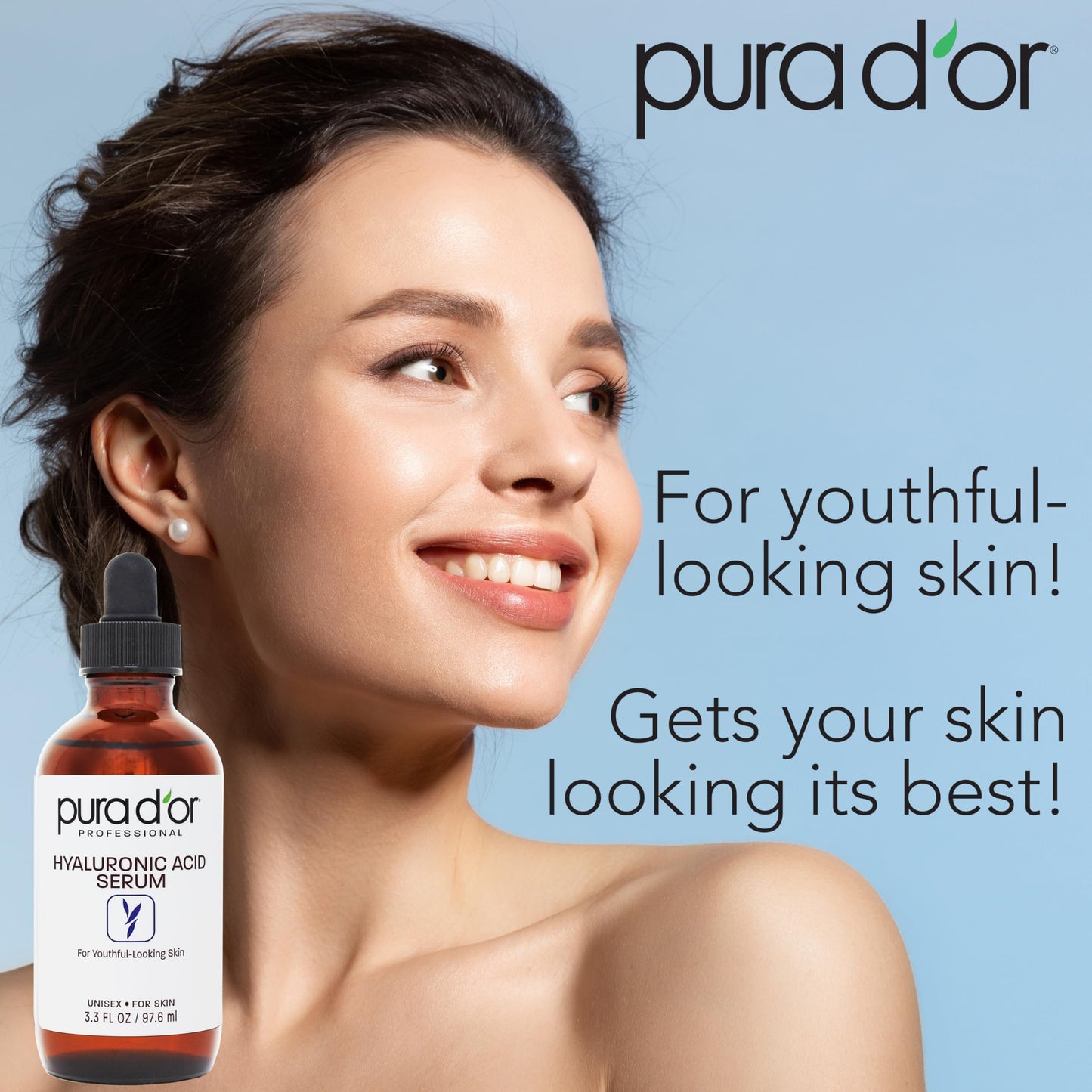 PURA D'OR 3.3 Oz Hyaluronic Acid Serum For Deep Hydration: Anti-Aging, Plumping & Moisturizing Formula For Ayurvedic Skin Care-Smooth, Supple Skin - Natural Boost - Fine Lines & Wrinkle Reducer