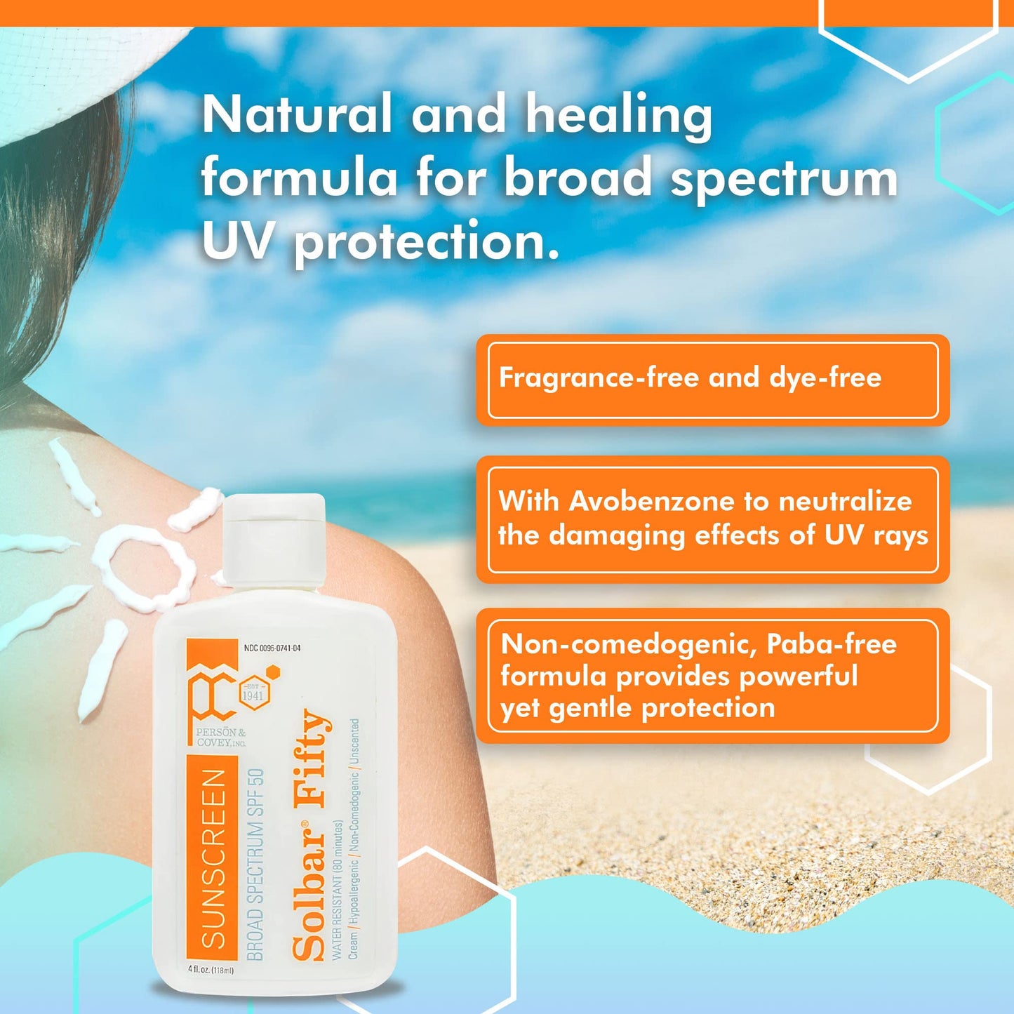 Solbar Fifty SPF 50 Body & Face Sunscreen – Broad Spectrum Sun Cream, Water-Resistant Sun Screen Protector – 4 Fl. Oz.
