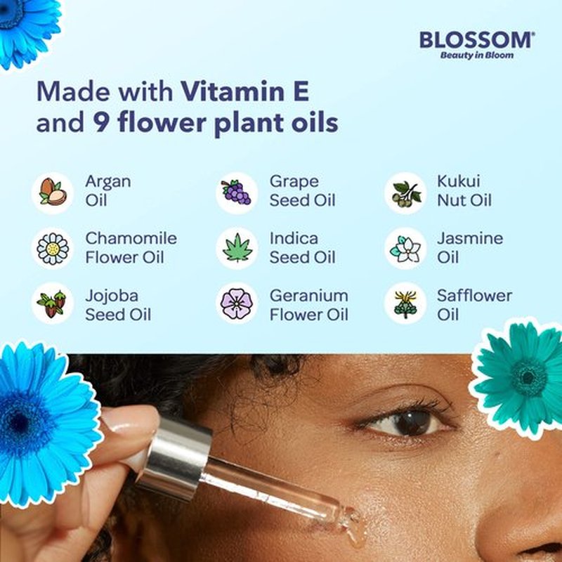 Blossom Unscented All Natural, Vegan, Cruelty Free Face Oil with Vitamin E, Infused with Real Flowers, Made in USA, 1 fl. oz., Winter Wonderland