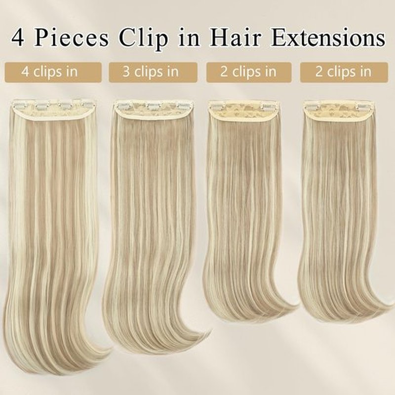 FREEMEIGE Clip in Hair Extensions,4PCS Dirty Blonde Mixed Bleach Blonde Hair Extensions Thick Long Stright Layered Hair Extensions 20 Inch Invisible Lace Weft Hair Extensions for Women
