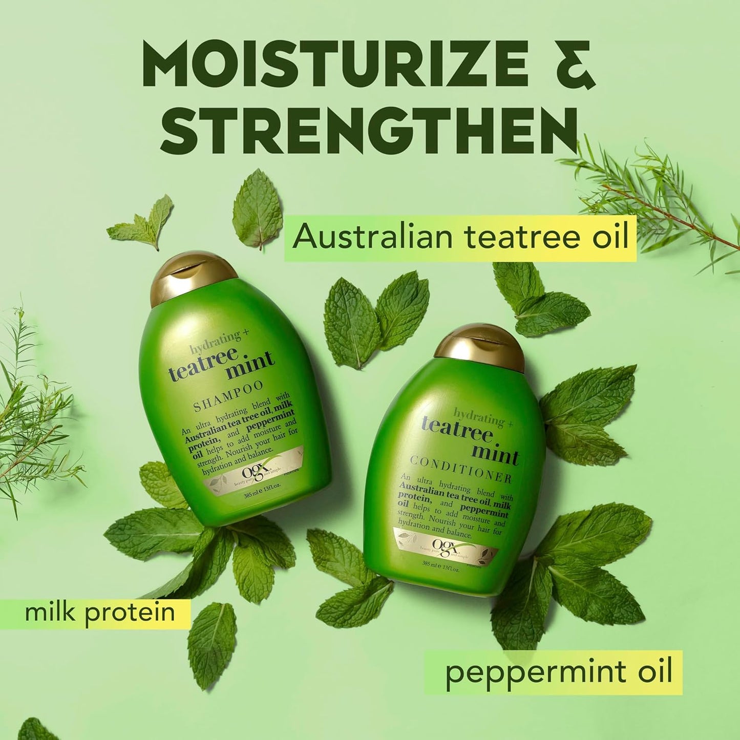 OGX Hydrating + Tea Tree Mint Conditioner, Nourishing & Invigorating Scalp Conditioner with Tea Tree & Peppermint Oil & Milk Proteins, Paraben-Free, Sulfate-Free Surfactants, 25.4 fl oz