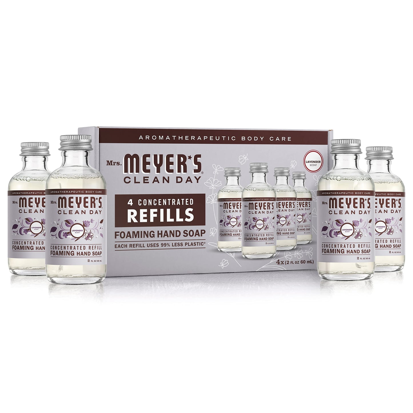 MRS. MEYER'S CLEAN DAY Foaming Hand Soap Concentrated Refills, 4 Concentrated Refills (2 Fl. Oz each), Lavender Scent, Makes 40 Fl. Oz. of Foaming Soap Total