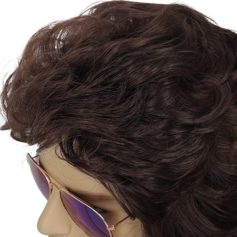 Dai Cloud Mens Mullet Wig Brown Long Curly 80s Wig Halloween Costumes Party Hair Wig for Male Guys(Dark Brown)