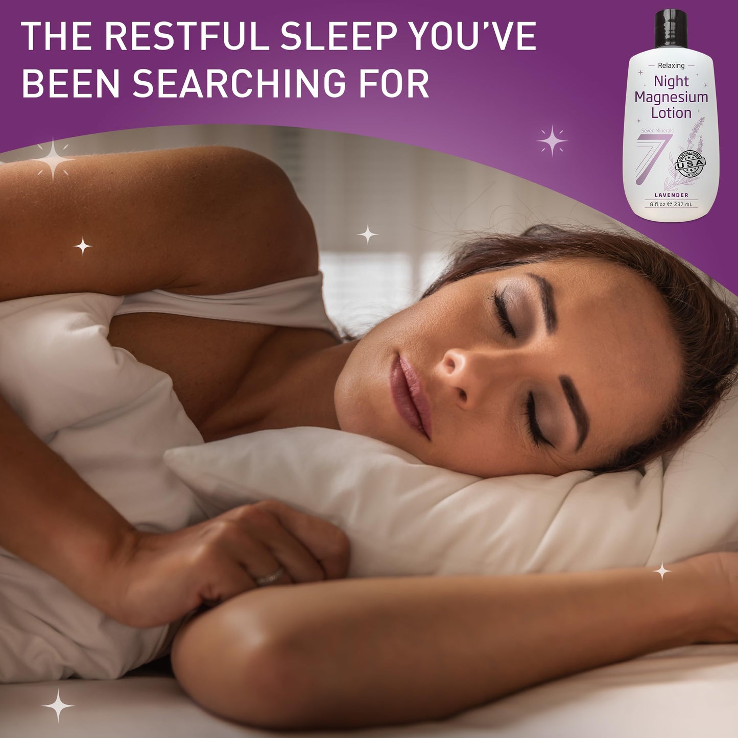 Seven Minerals Magnesium Lotion for Sleep - Lavender Relaxing Night Blend - Highly Concentrated Magnesium for Better Sleep, Body & Mind Relaxation. Non-Greasy Skin Friendly - 8 fl oz