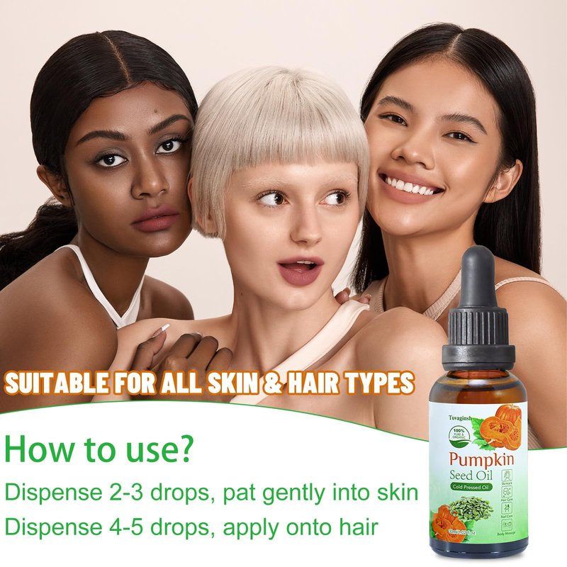 tovaginsh 3Pack Organic Pumpkin Seed Oil for Hair Growth, 100% Natural Cold Pressed Pumpkin Oil for Face, Skin Care, Hair Care, Scalp Massage, Body Massage Oils with Dropper