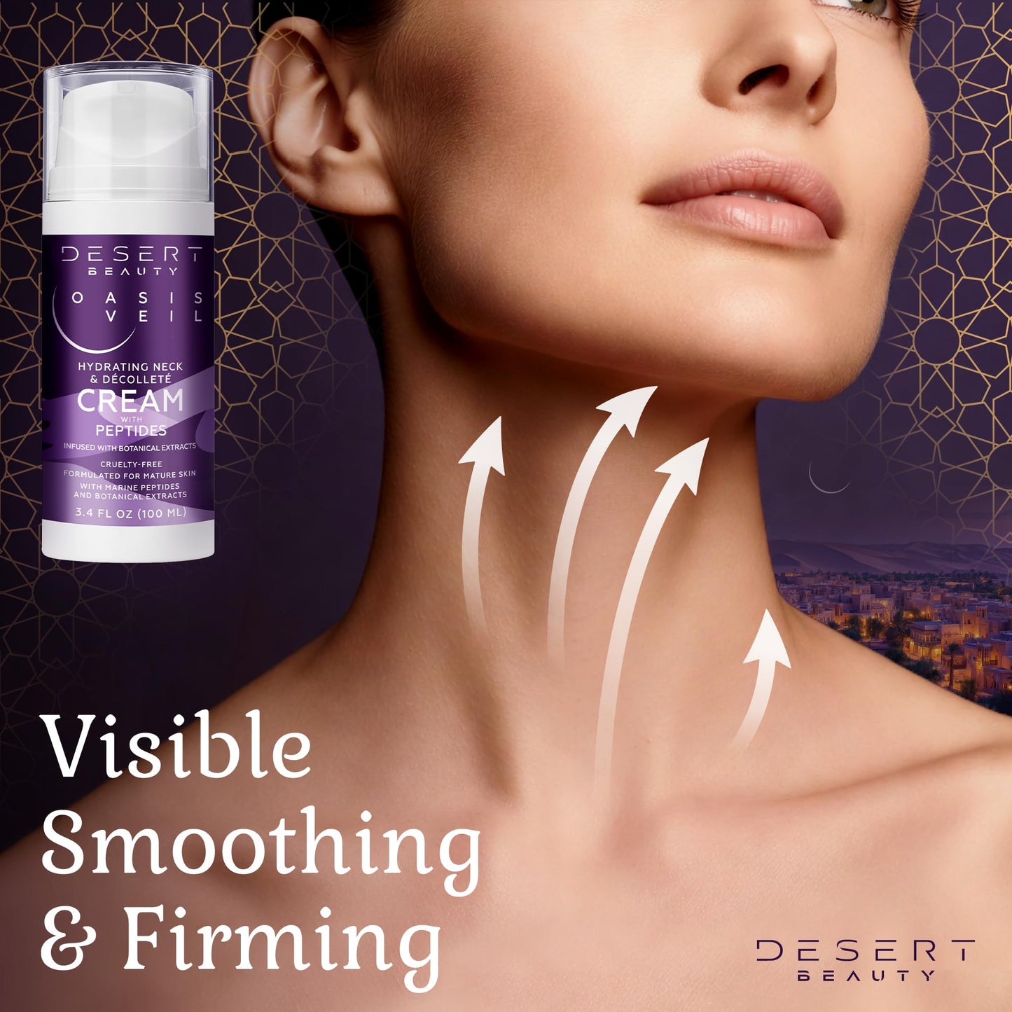 Desert Beauty 2-Pack Neck Firming Cream for Women – Neck Creams for Tightening and Firming with Peptides, Collagen & Hyaluronic Acid – Decollete Firming Cream for Lifting & Smoother Skin, 3.38 fl oz