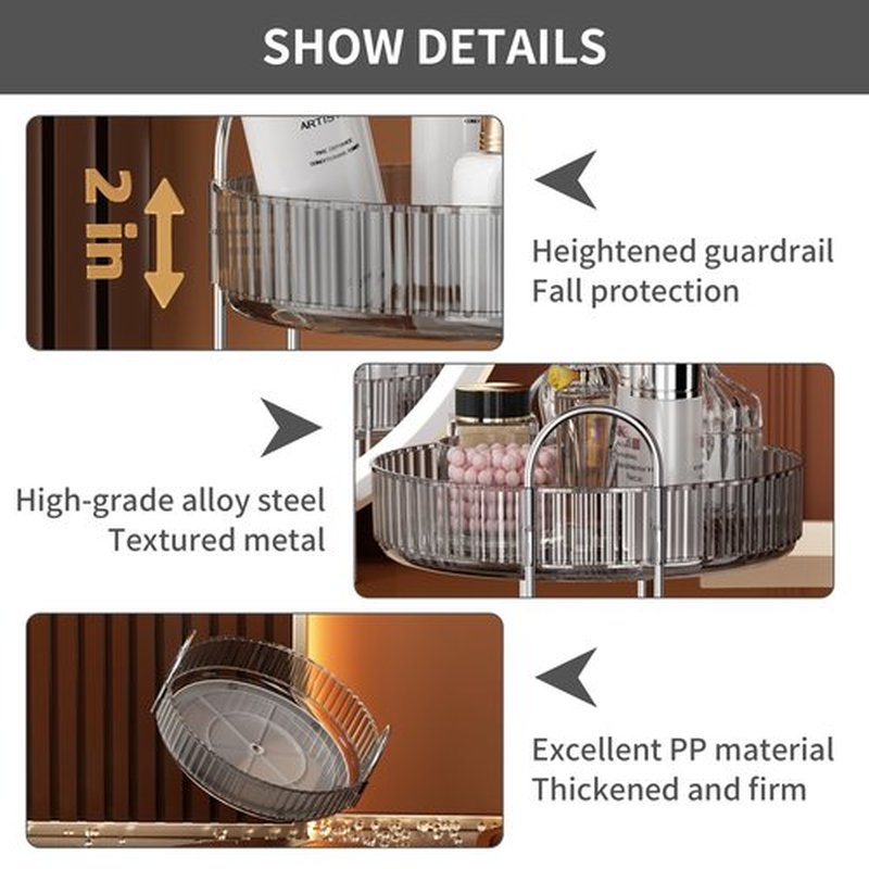 YCIA&DONE 360 Rotating Makeup Organizer and Storage for Vanity Countertop 2 Tiers, High Capacity Cosmetic Skincare Perfume Organizer for Dresser Bathroom Lazy Susan Organizer(Smoky Gray)