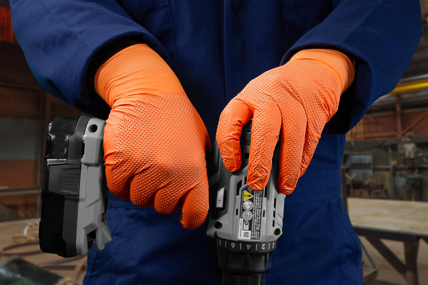 GLOVEWORKS Industrial Orange Disposable Gloves, Flock-Lined Nitrile Gloves, Raised Diamond Texture, 8 mil, X-Large, Box of 50