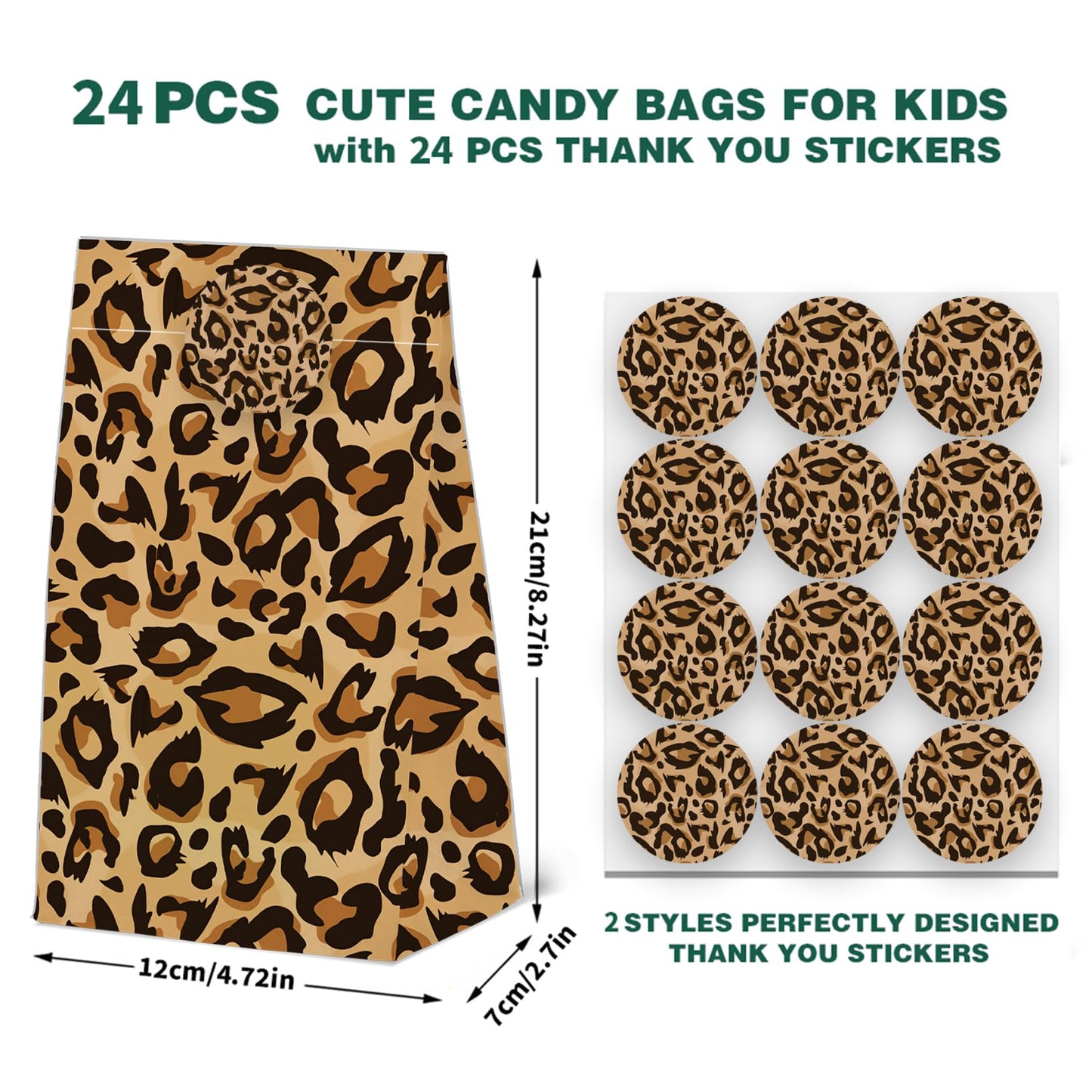 24PCS Cheetah Print Goodie Bags Leopard Print Gift with Stickers -Wild Life Animal Themed Birthday Party Favor, Leopard Print Paper Treat Bags for Party Decoration Supplies (24-Leopard-bags)