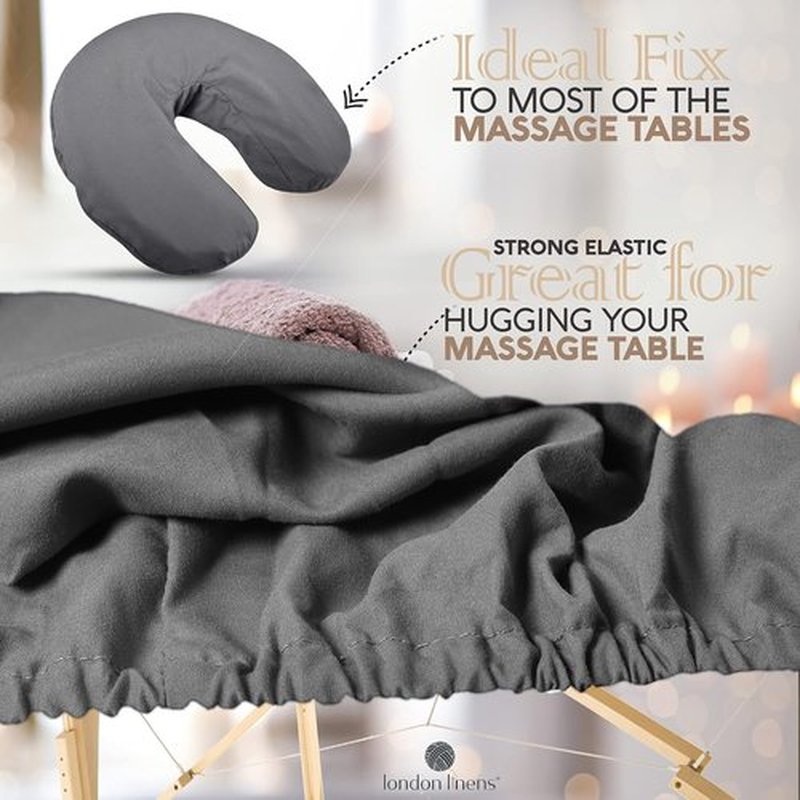 LONDON LINENS Soft Microfiber Massage Table Sheets Set 3 Piece Set - Includes Massage Table Cover, Massage Fitted Sheet, and Massage Face Rest Cover (Grey) Pack of 2