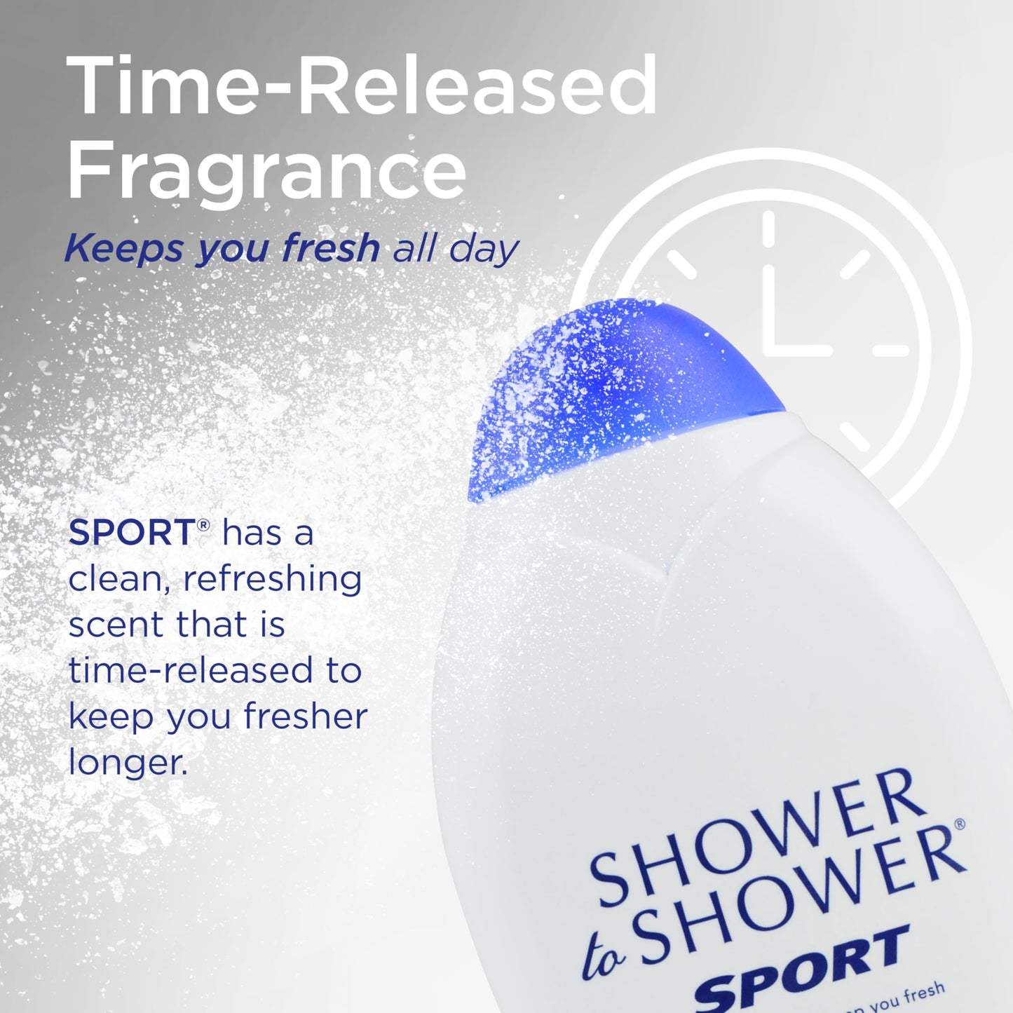 Shower to Shower Sport Body Powder for Men & Women, Talc Free, Sweat Absorbing, Prevents Chafing & Odor, Deodorizing All Over Body Powder for Long Lasting Freshness, 13 OZ
