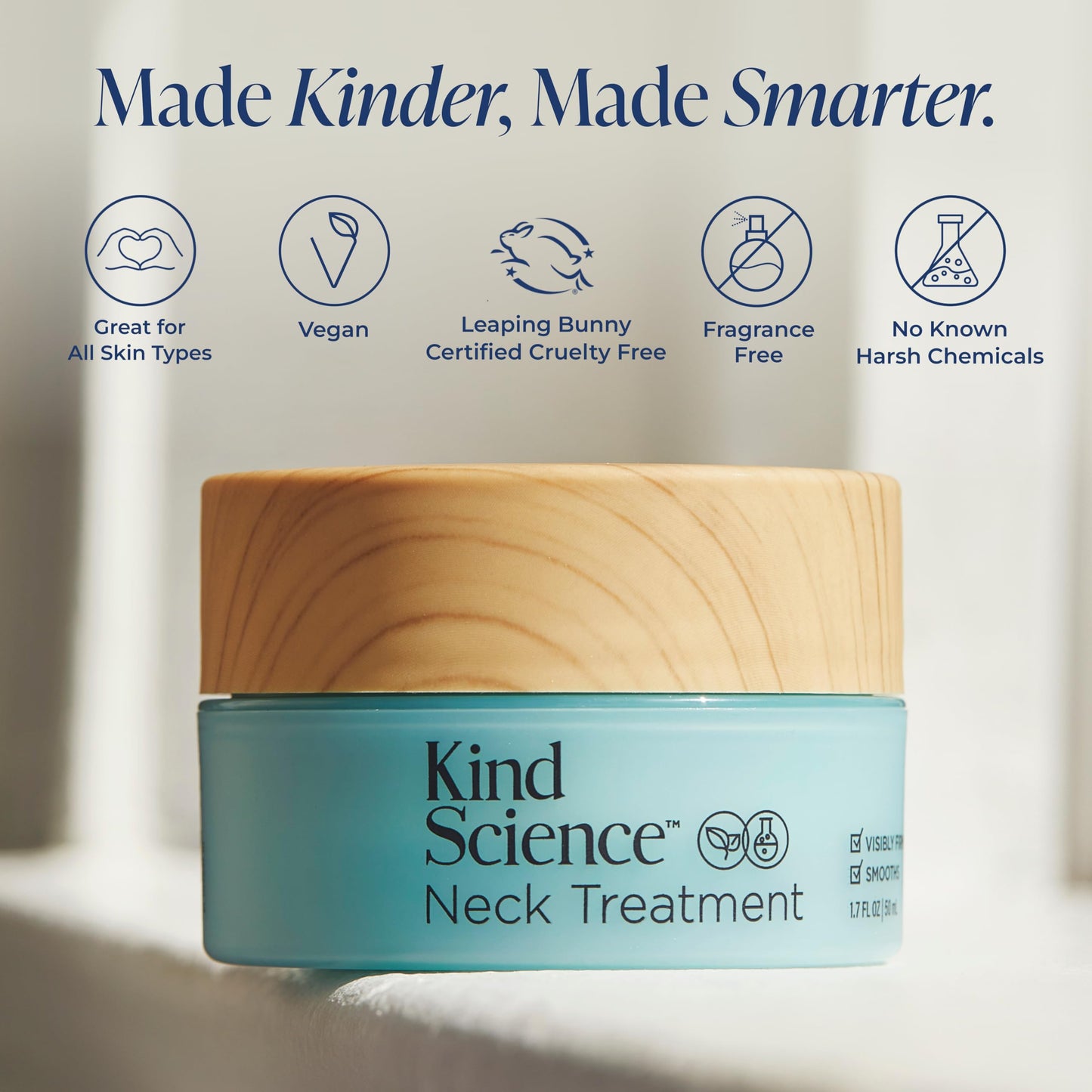 Kind Science Neck Treatment - Neck Cream Visibly Firms, Lifts & Supports Natural Cell Turnover for Anti Aging Firming and Tightening - Paraben, Dye & Fragrance Free, Cruelty Free, 1.7 oz