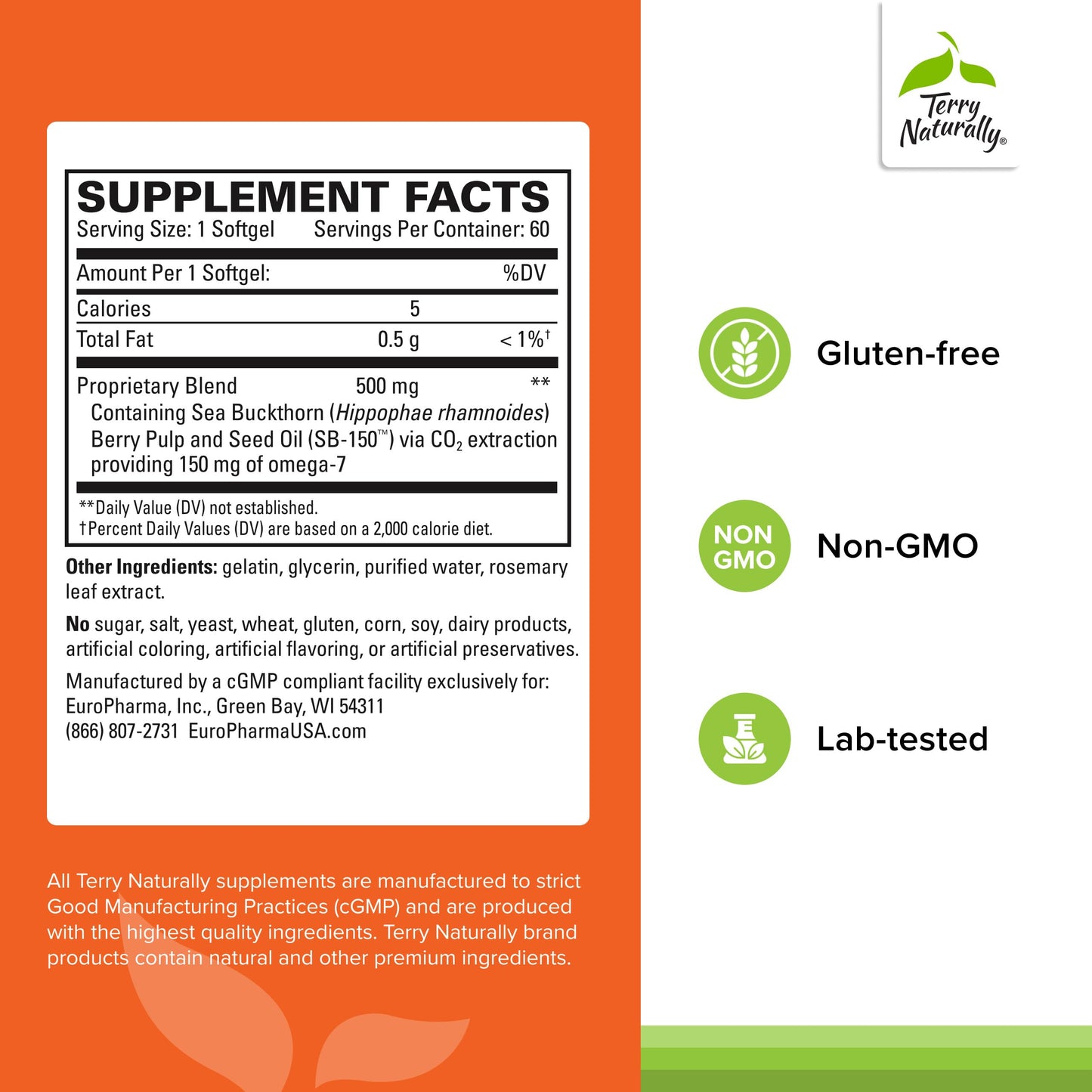 Terry Naturally Omega-7 - Superior Sea Buckthorn Oil - 60 softgels