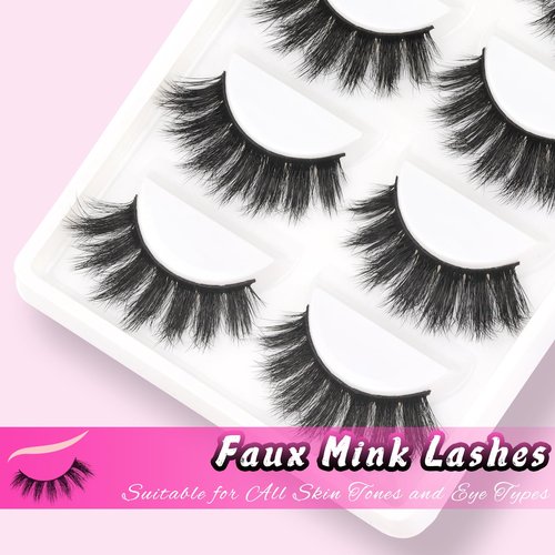Veleasha Lashes 5D Faux Mink Lashes Cat Eye Lashes 100% Handmade Luxurious Volume Fake Eyelashes Lightweight Fluffy False Eyelashes 5 Pairs Pack (801)