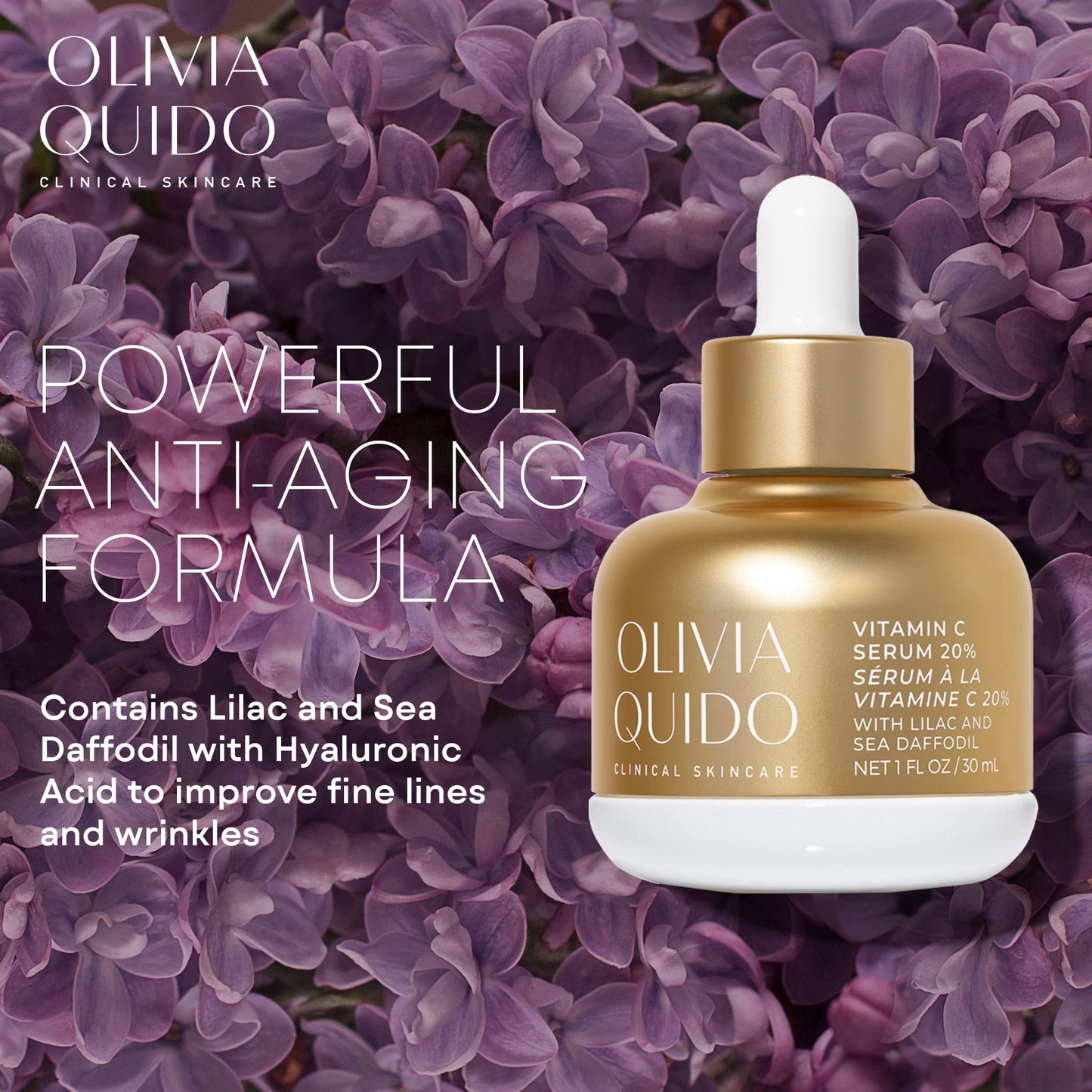 OLIVIA QUIDO Skincare Vitamin C Serum 20% with Lilac & Sea Daffodil 3.6oz | Hydrating, Skin-Brightening, & Anti-Aging | Vitamin C & Hyaluronic Acid Serum for the Face with Natural Botanicals