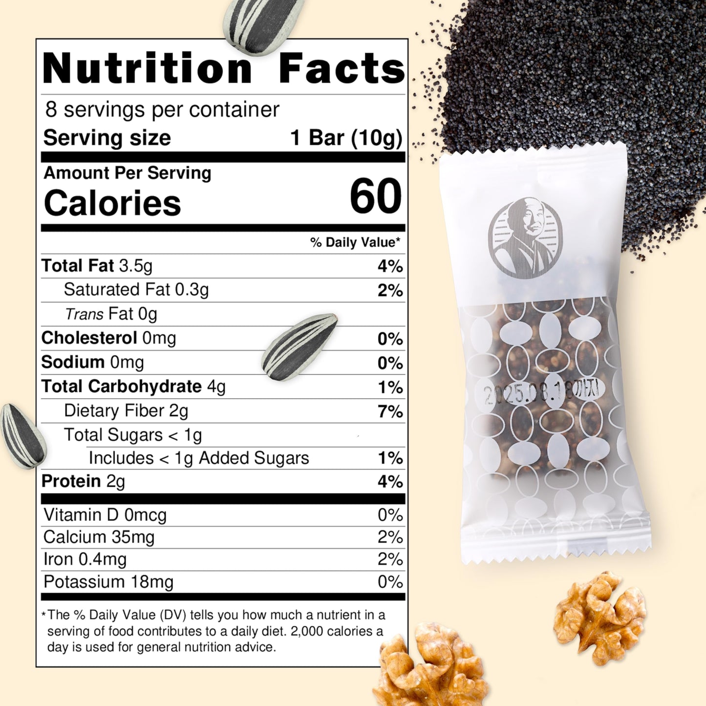 Korean Food Vegan Sesame Snack Bar, Black Sesame and Perilla Seed with Bellflower Ginger Rice Syrup, Healthy Energy Bars, Healthy Korean Snacks, 0.35oz x 24 Count (3 Sets of 8)