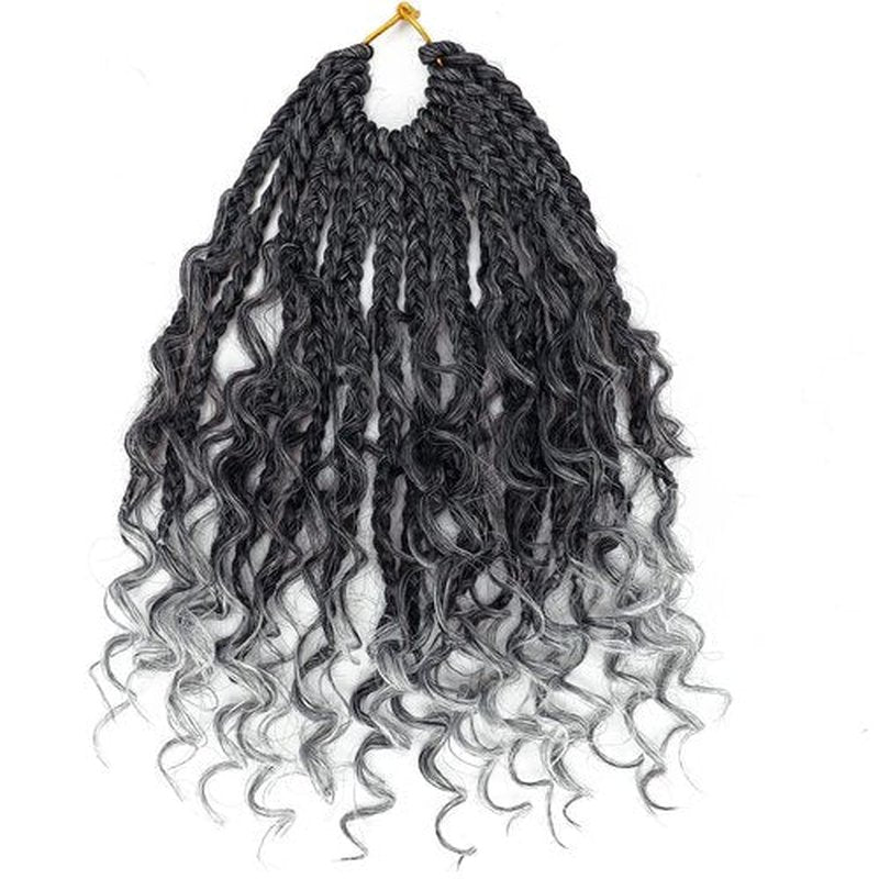 Goddess Box Braids Crochet Hair 10 Inch 8 Packs Pre-looped Bohemian Crochet Boho Box Braids With Curly Ends Grey 3X Crochet Braids Hair for Women Synthetic Braiding Hair (10inch,TGRAY)
