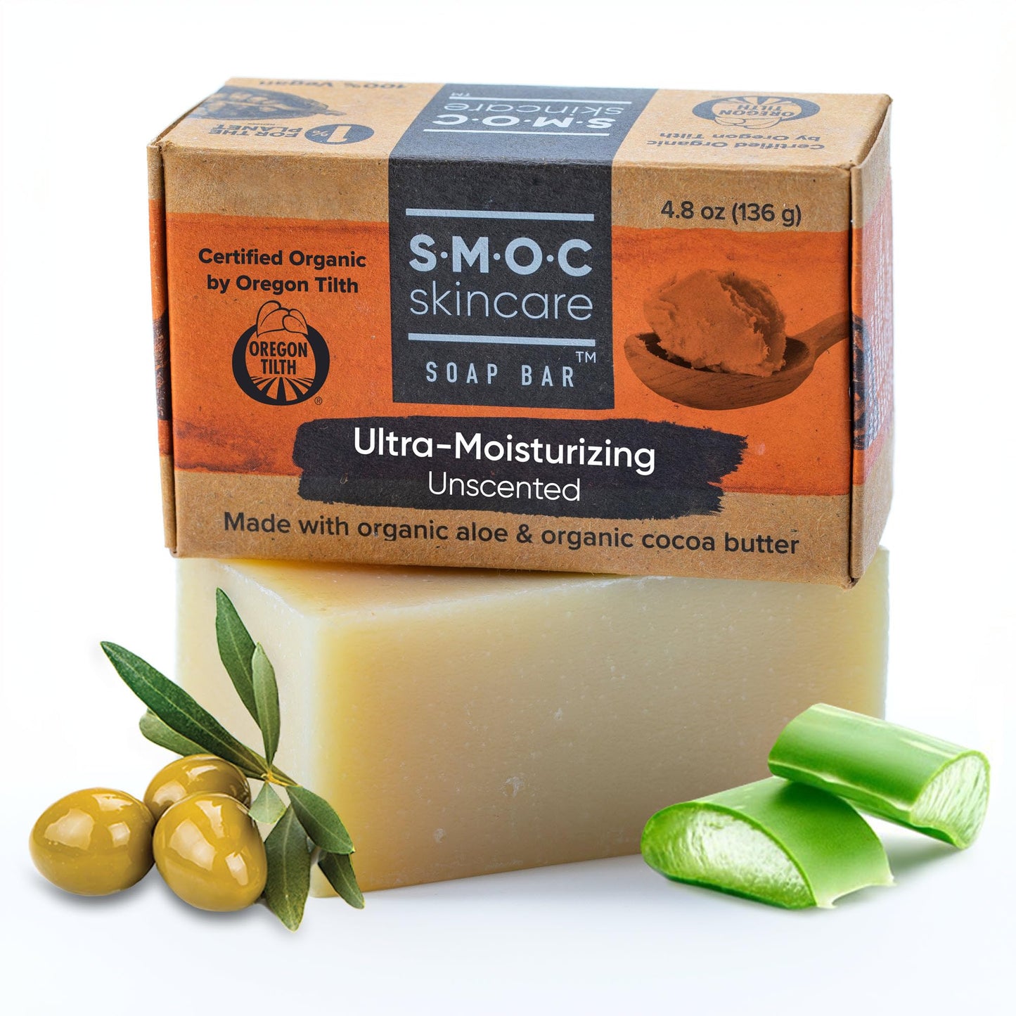 Certified Organic Ultra Moisturizing Soap for Face & Body — Formulated for Dry Itchy Sensitive Skin & Eczema — Unscented — Extra Virgin Olive Oil Soap Bar with Aloe & Cocoa Butter (1)