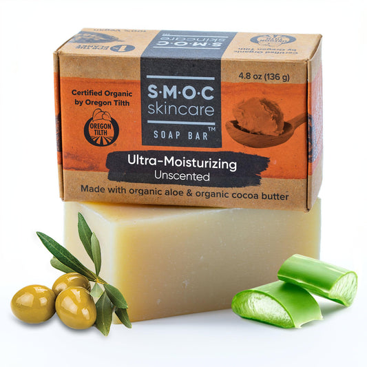 Certified Organic Ultra Moisturizing Soap for Face & Body — Formulated for Dry Itchy Sensitive Skin & Eczema — Unscented — Extra Virgin Olive Oil Soap Bar with Aloe & Cocoa Butter (1)
