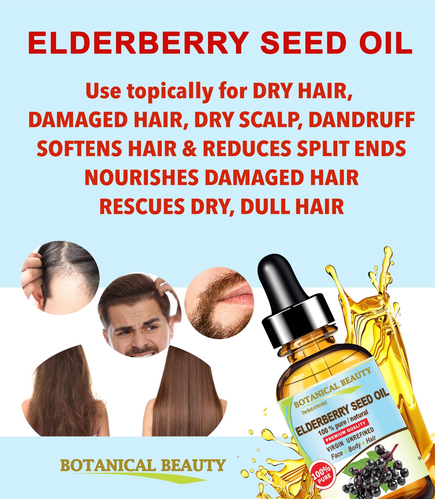 Botanical Beauty Belgian Elderberry Seed Oil Sambucus Nigra 100% Pure Natural Virgin Unrefined Cold Pressed Carrier Oil 0.5 Fl. Oz.- 15 ml for FACE, Skin, Hair, Nails, Anti-Aging. Rich in Vitamin E
