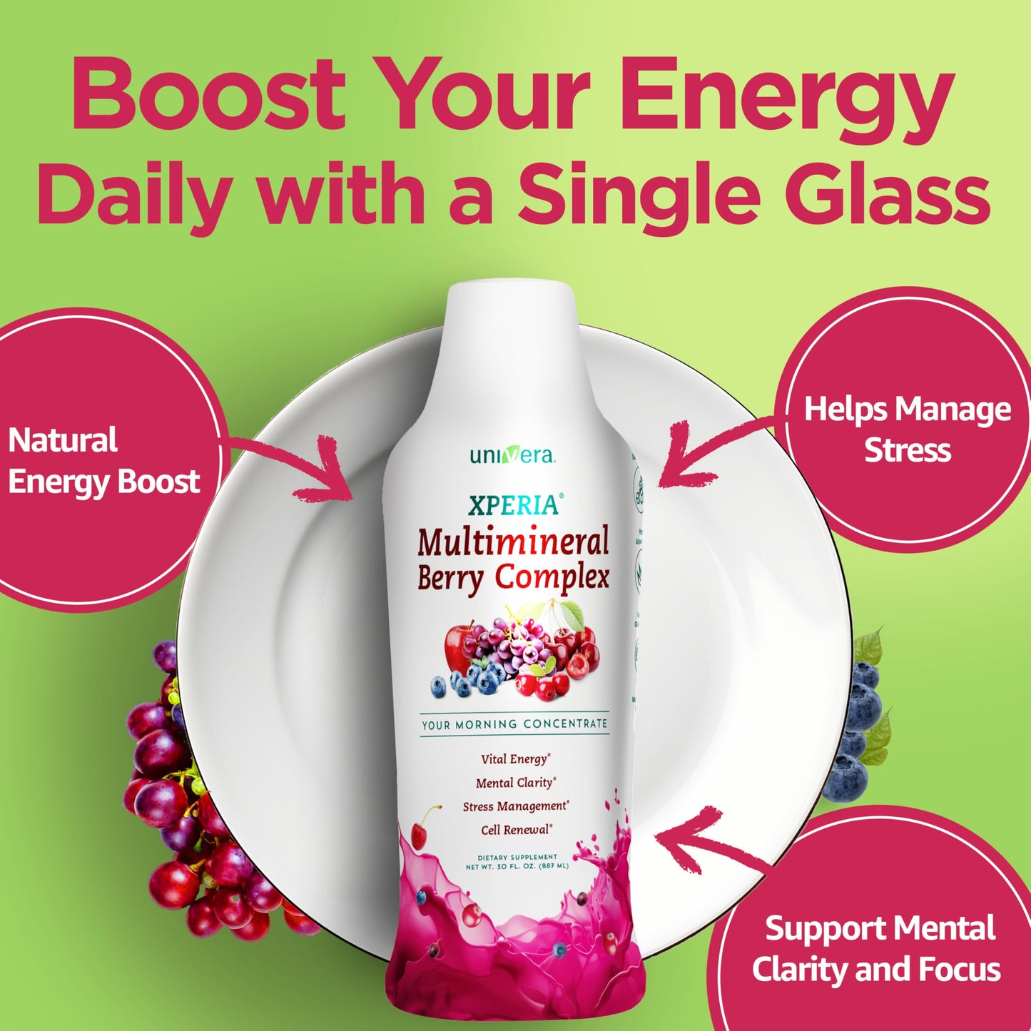 Xperia Concentrate Liquid Energy Concentrate, Herbal Multivitamin & Mineral Drink Concentrate with Ashwagandha, Liquid Energy Morning Boost, Energy Syrup with Agave & Stevia, 30 fl oz (30-Day Supply)