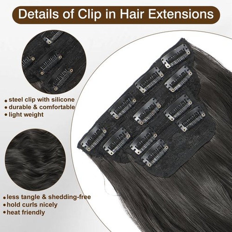 Hair Extensions 4PCS Clip In Hair Extensions Long Wavy Brown Black Hair Extensions Thick Full Head & Smooth Synthetic Hairpieces for Women