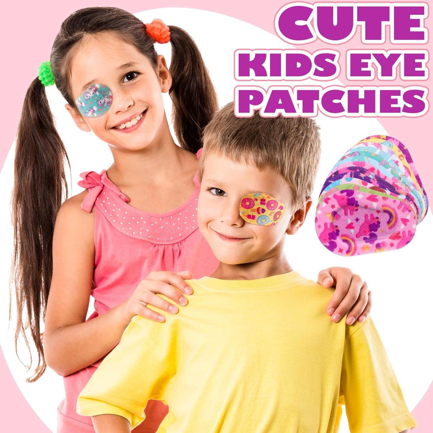 60 Pcs Adhesive Kids Eye Patches for Girls Toddler Eye Patches Bulk Breathable Material, Light Blocking Cotton Colorful and Fun Designs Adhesive Bandages for Girls, 12 Styles
