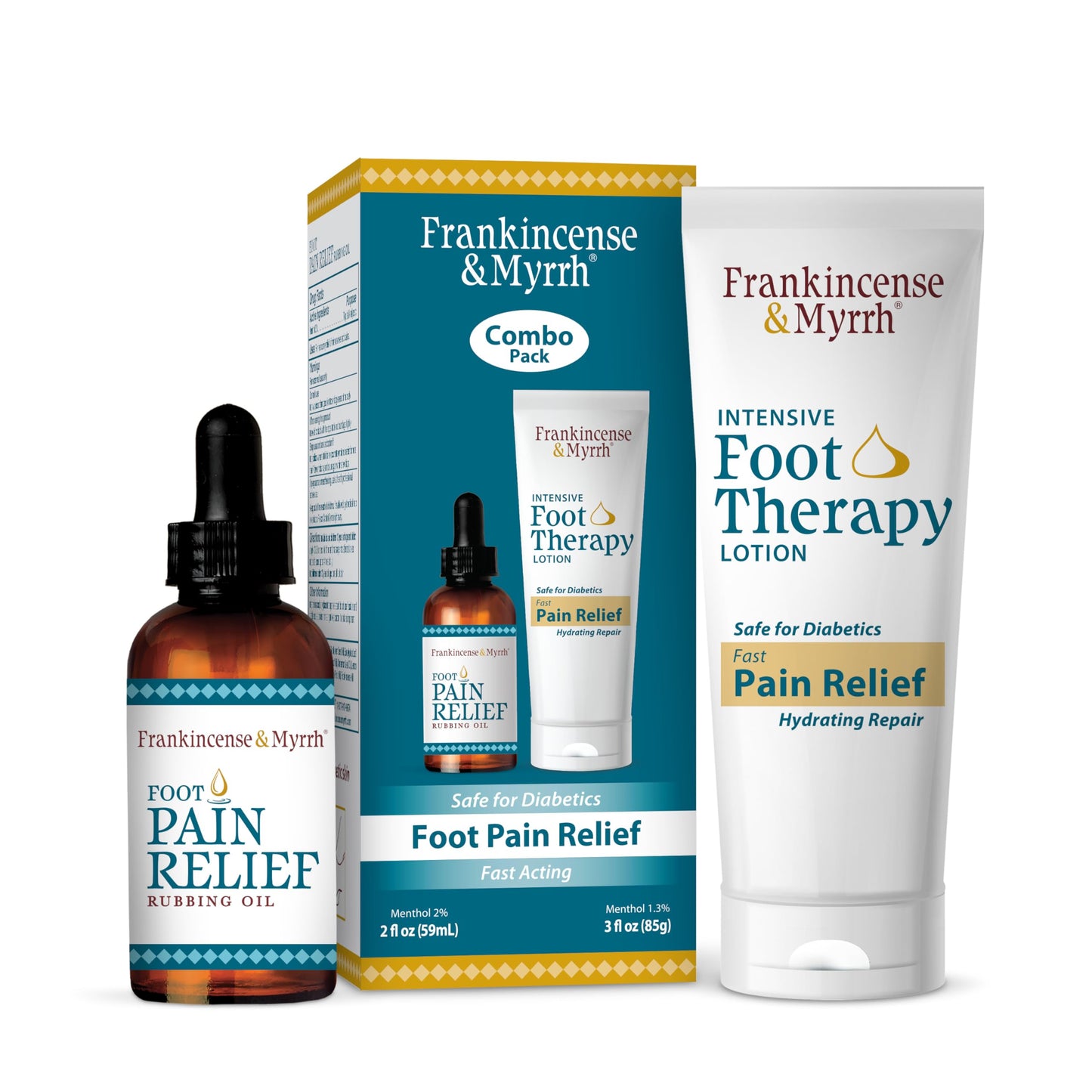 FRANKINCENSE & MYRRH Foot Pain Combo: Rubbing Oil 2oz + Lotion 3oz, Premium