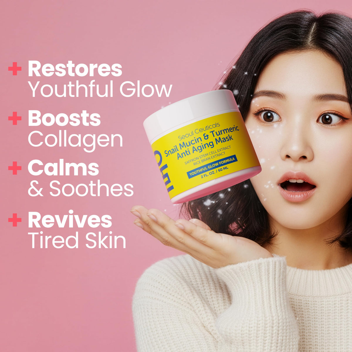 SeoulCeuticals Korean Face Mask Skin Care - Snail Mucin Turmeric Mask for Face – Cruelty Free K Beauty Anti Aging Face Mask for Healthy, Youthful Glow 2oz