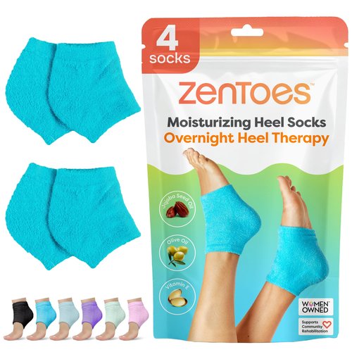 ZenToes Moisturizing Fuzzy Sleep Socks with Vitamin E, Olive Oil and Jojoba Seed Oil to Soften and Hydrate Dry Cracked Heels (Regular, Blue)