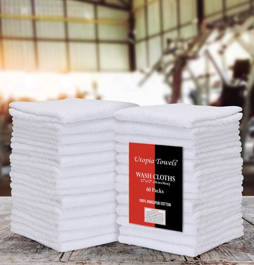Utopia Towels Cotton Washcloths Set - 100% Ring Spun Cotton, Premium Quality Flannel Face Cloths, Highly Absorbent and Soft Feel Fingertip Towels (60 Pack, White)