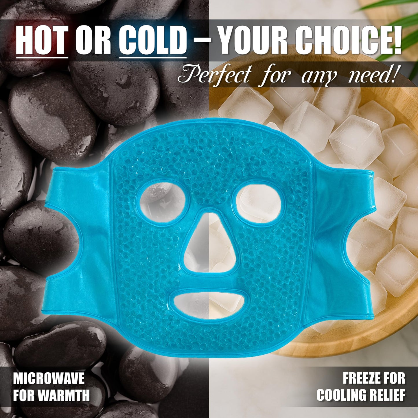 SOFIDA Cold Hot Gel Face Eye Mask - Reduce Puffy Dark Circles Bags Under Eyes Migraines Stress Relief - Heat Ice Therapy Pack Compress - Sinus Pressure Acne Headaches Relaxation (Blue)