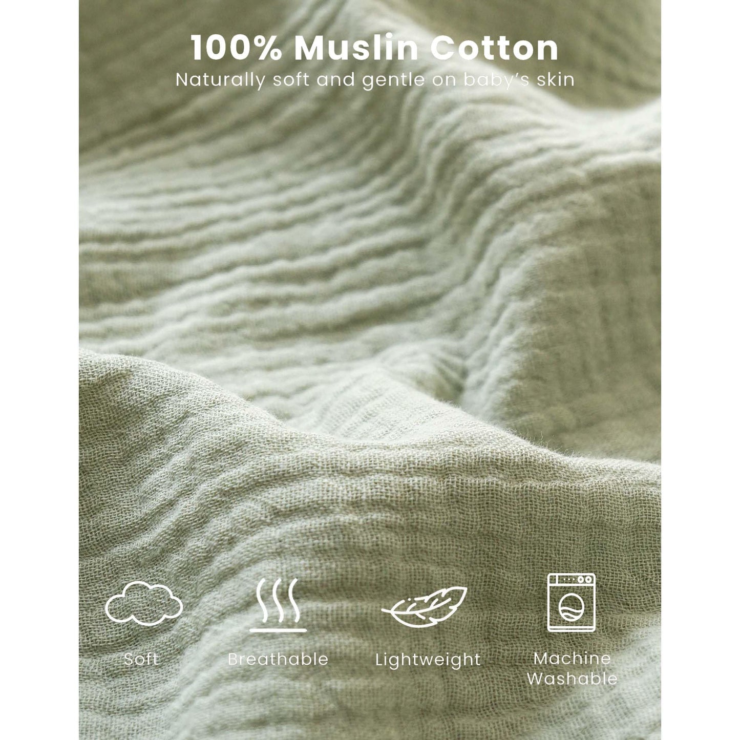 Konssy Muslin Baby Sleep Sack 6-12 Months 0.8 TOG, 2 Pack 100% Cotton Wearable Blanket for Babies, 2-Way Zipper Breathable Sleeping Sack Infant Toddler Essentials for Girls and Boys (Woodland,Sage)