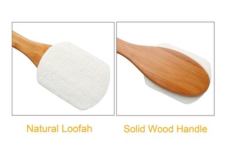 Leotruny 100% Natural Exfoliating Loofah with Long Wooden Handle Shower Back Brush (Off-White (1 Pack))