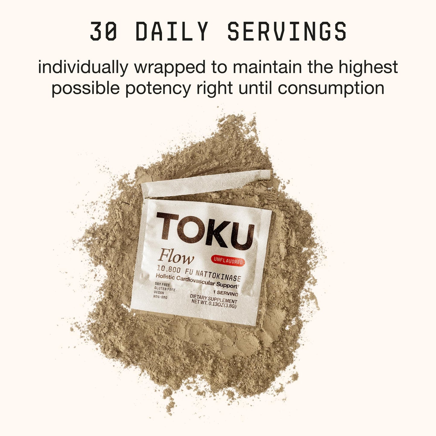 Toku Nattokinase 10,800 FU Supplement with Vitamin K2 MK7 & Oat Beta Glucan, Daily Circulation Support Powder, Plant-Based Drink Mix, Soy-Free, 30 Single-Serve Packets - Unflavored