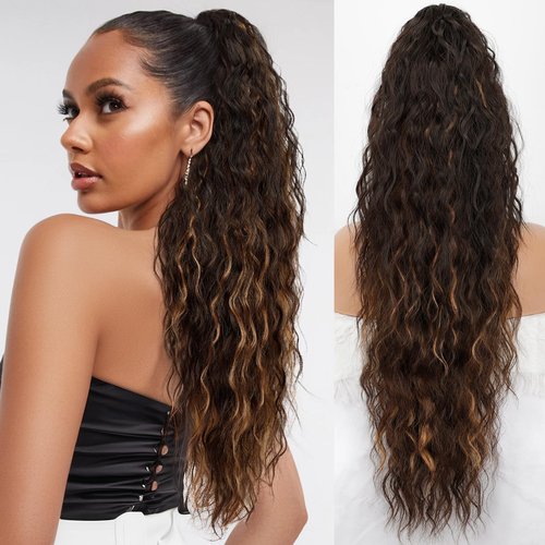 ORSUNCER Claw Clip ponytail extension 30" Pony Tail Clip in Hair Extensions Fluffy Natural Looking Synthetic Hairpiece for Women Brown with Blonde Highlights